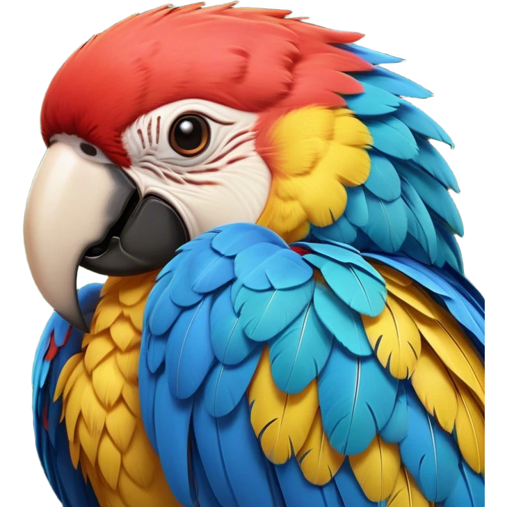 Meme-Worthy cute Sleeping Macaw Portrait Emoji, Head resting peacefully with a contented smile, showcasing a cascade of colorful feathers and eyes gently closed in serene slumber, Simplified yet comically adorable features, highly detailed, glowing with a soft, drowsy tropical light, high shine, relaxed and utterly lovable, stylized with an air of playful laziness, bright and heartwarming, soft glowing outline, capturing the essence of a sleeping parrot that feels destined to become the next viral icon of adorable rest! emoji