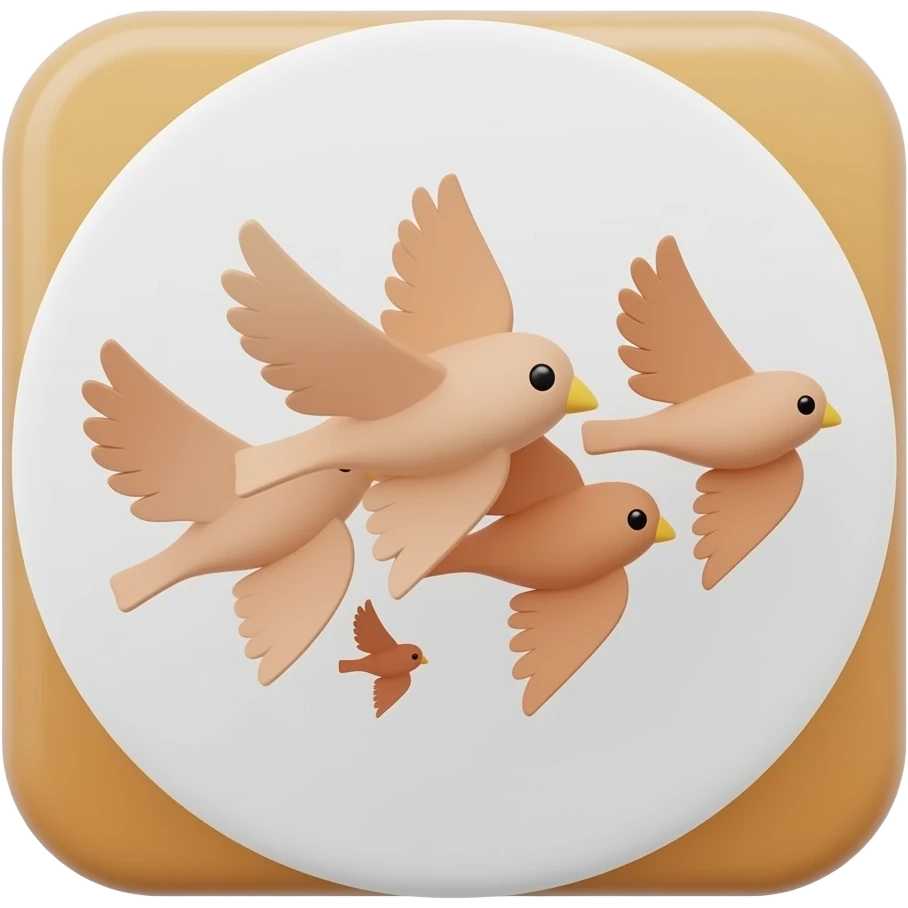 A 3D render iPhone emoji icon of a detailed Brown and red color 3D Render iPhone emojis of a flock of brown and red color songbirds flying in the air emoji