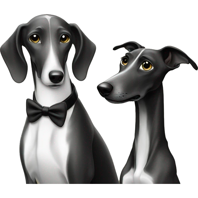 Two aristocrat dog black and white galgo kiss at our old money house  emoji