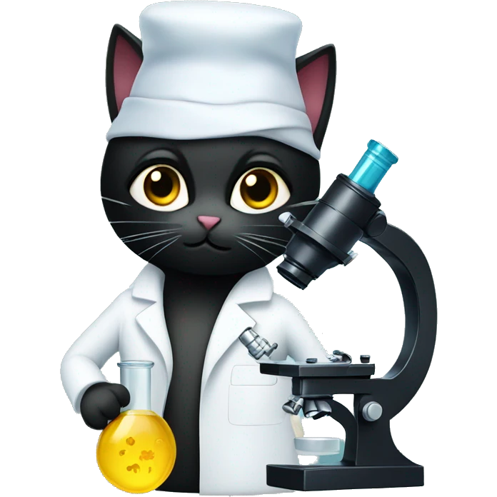 Black cat in lab coat using microscope emoji