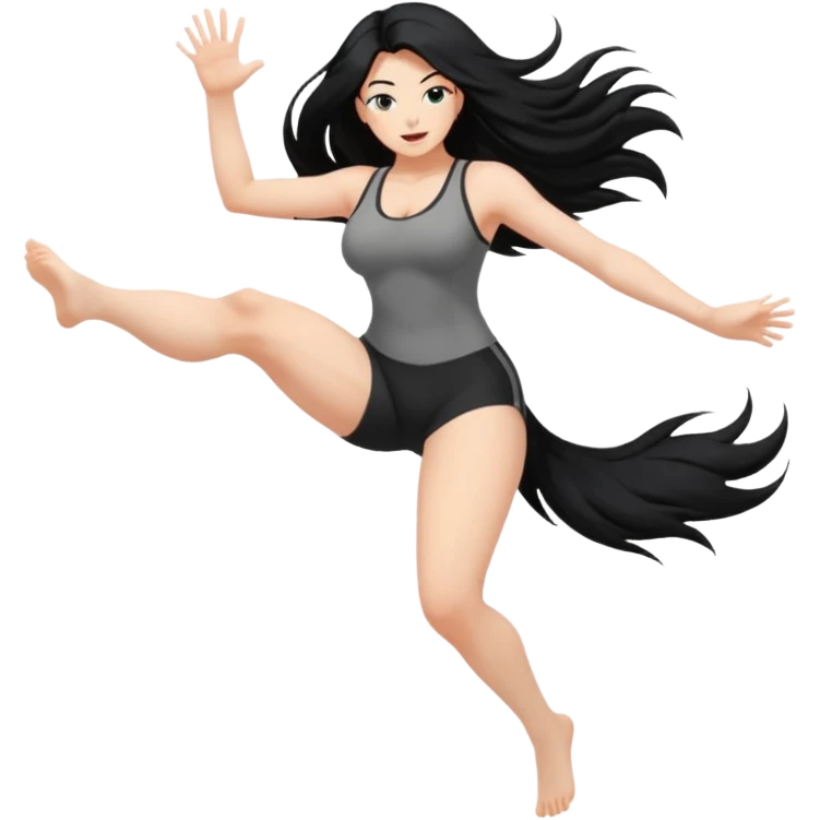 long black hair ((naked ))female big big boobs full body barefoot  ((black Thick pubic hair ))   ((Remove all clothes))  jumping kicking   emoji
