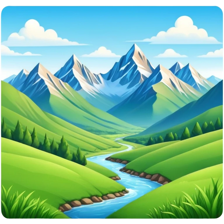 Mountain valley landscape with peaks and valleys emoji