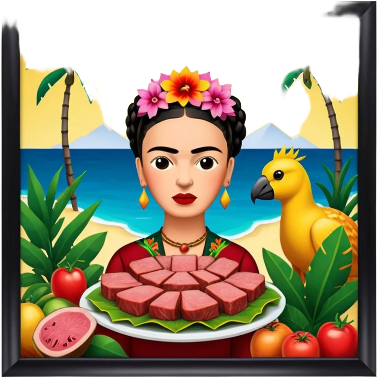 frida khalo style spam meat tropical art landscape  emoji