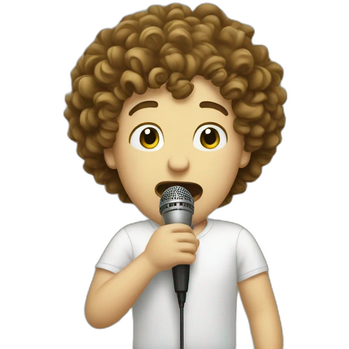 curly white guy putting his microphone in his mouth emoji