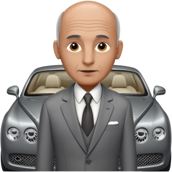 Slightly Balding graying indian guy in suit with a bentley names professor bw tlt emoji