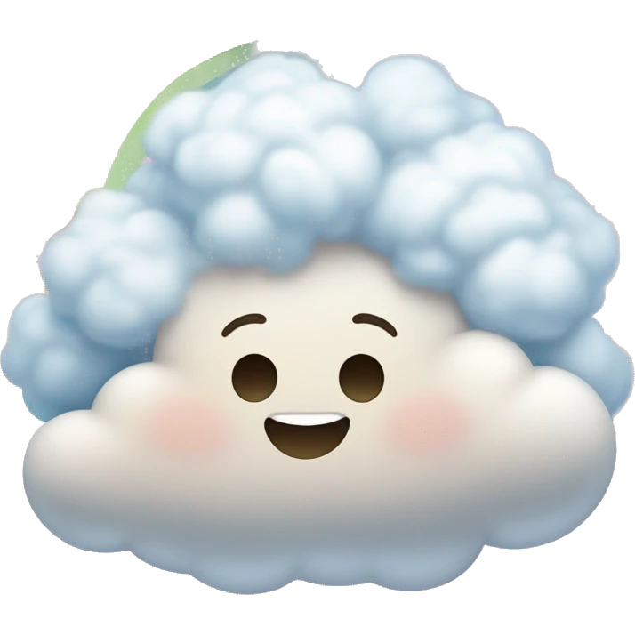cartoonish face and a fluffy cloud, rainbow, and unicorn above the head. Keep the style similar to iPhone emojis. emoji