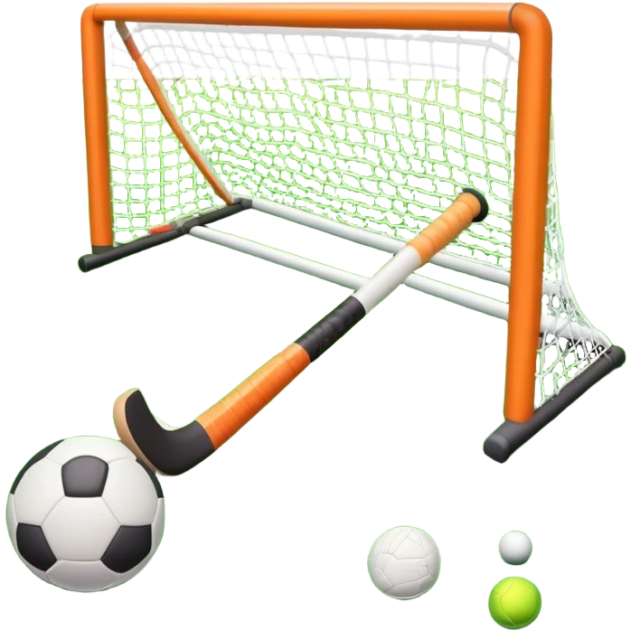field hockey stick and ball on vibrant green grass field with goalposts emoji