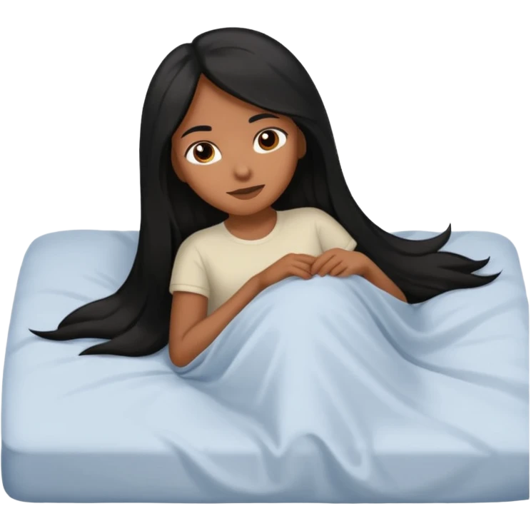 Piel morena, pelo largo  acostada en una cama emoji
