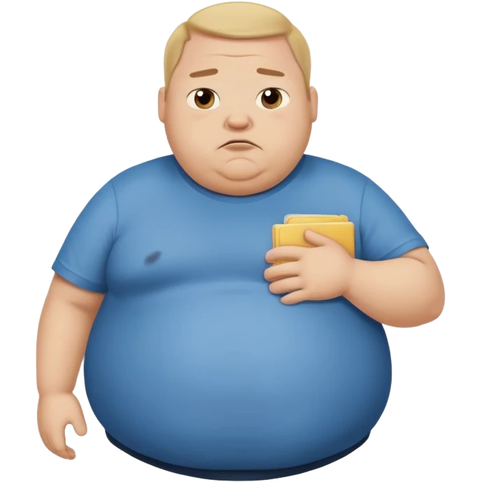 a cartoon fat man holding his stomach wearing t shirt, while looking confused? dont show nipples emoji