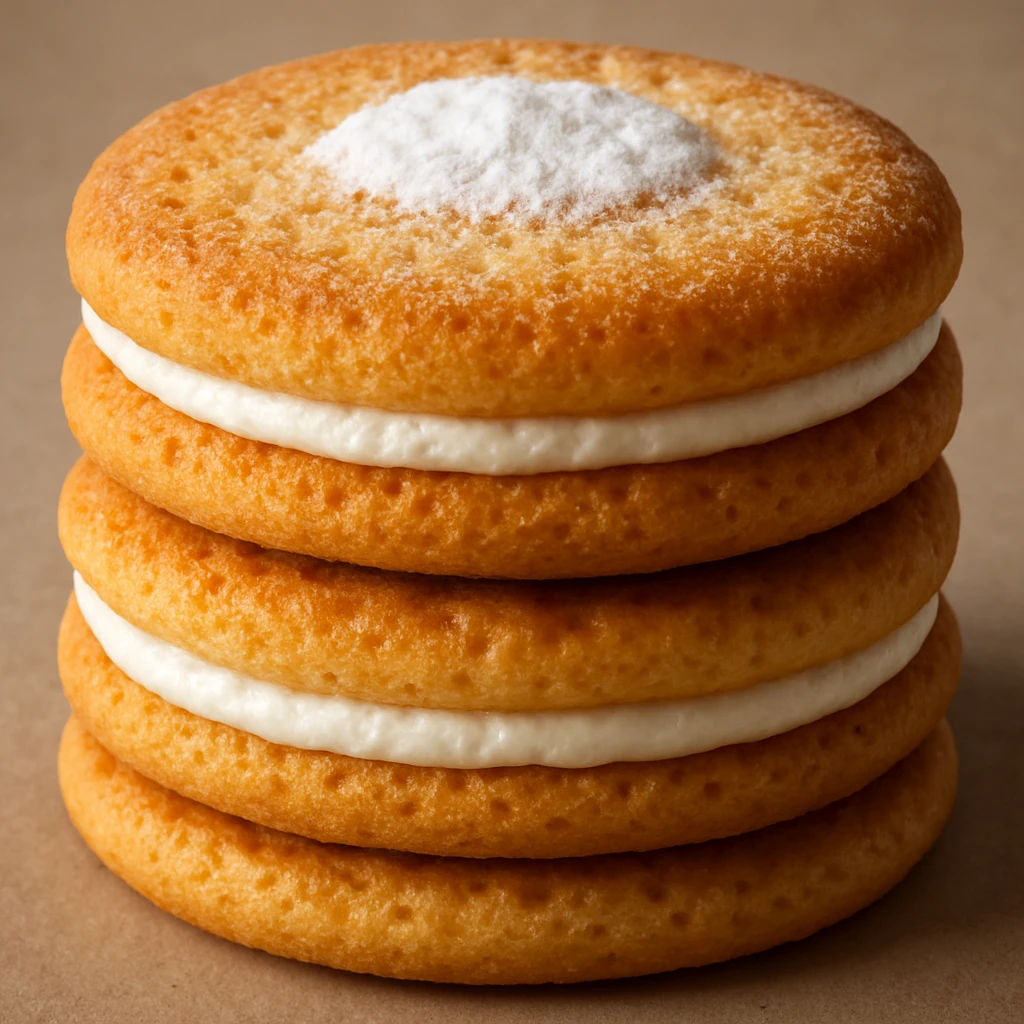 Make the ladyfinger biscuits more realistic: enhance the golden-brown color, add detailed airy and spongy texture, improve the powdered sugar dusting, and refine the soft highlights and shadows for a lifelike 3D appearance. Keep the arrangement and background the same, no anthropomorphic features. The style should maintain the original realistic photographic look of the biscuits. emoji