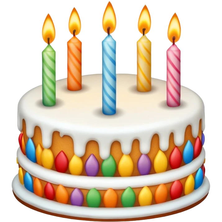 Birthday cake with candles and celebration emoji