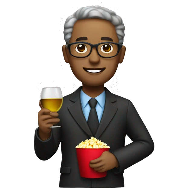 college professor with a wine glass and popcorn emoji