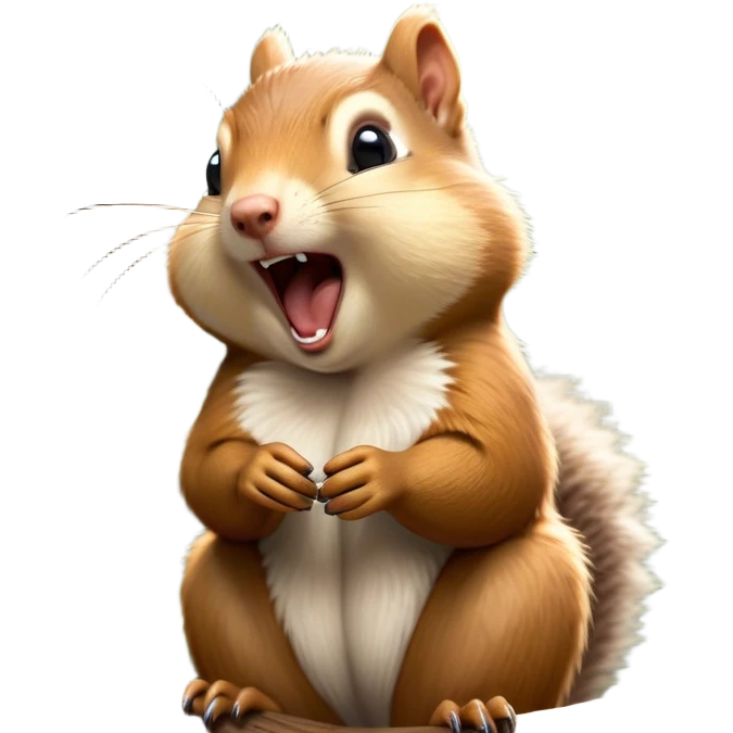 Cinematic Silly Yawning Squirrel Portrait Emoji, Head tilted with a dramatic, wide-open yawn revealing a tiny, adorable snout, soft, downy fur and a fluffy tail slightly askew, Simplified yet irresistibly cute features, highly detailed, glowing with a soft, cozy woodland glow, high shine, relaxed yet humorously expressive, stylized with a dash of whimsical woodland charm, soft glowing outline, capturing the essence of a drowsy yet endearing squirrel that appears ready to stretch and yawn its way into your heart! emoji