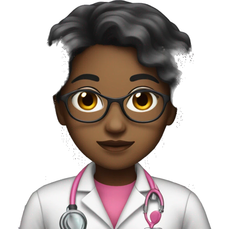 Black young beautiful female idol scientist with long black hair with pink accents emoji