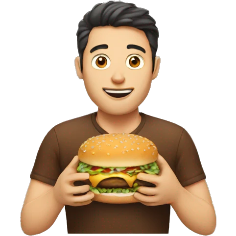 a man eating a burger with two hands emoji