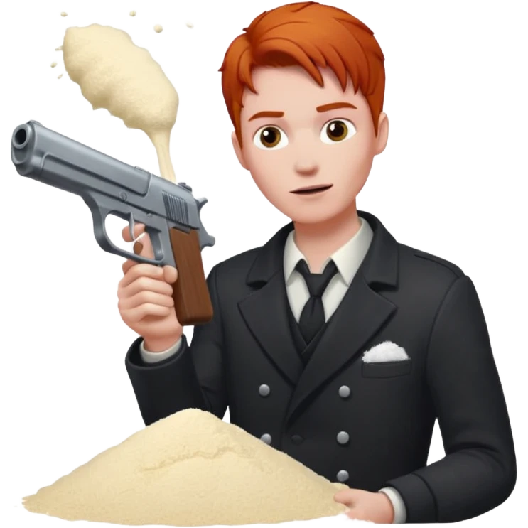 redhead man with gun and pile of flour emoji