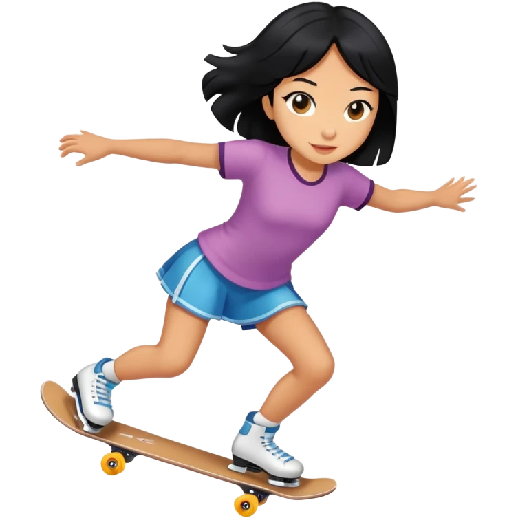 a girl with black hair and tan skin skating emoji
