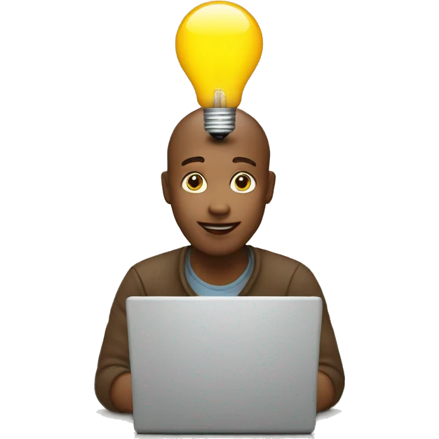 the person behind the laptop with an idea, bulb emoji