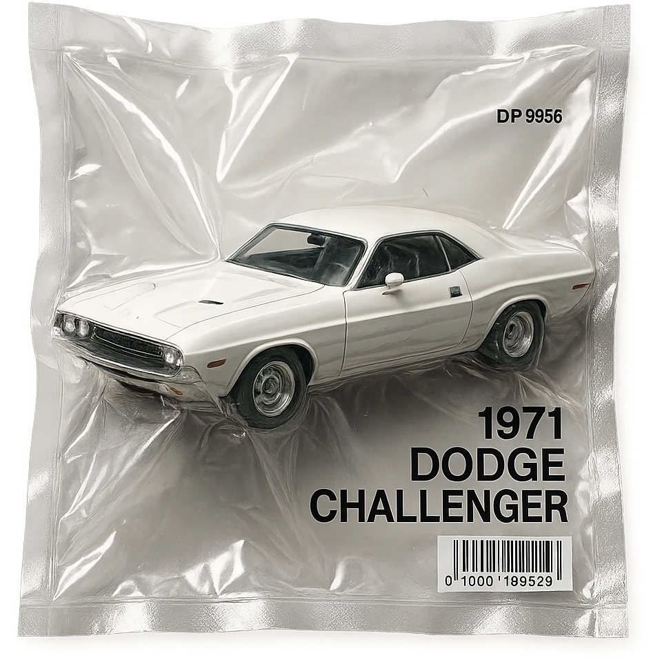 classic white 1971 Dodge Challenger, shiny and inflated, inspired by the film 'Death Proof' emoji