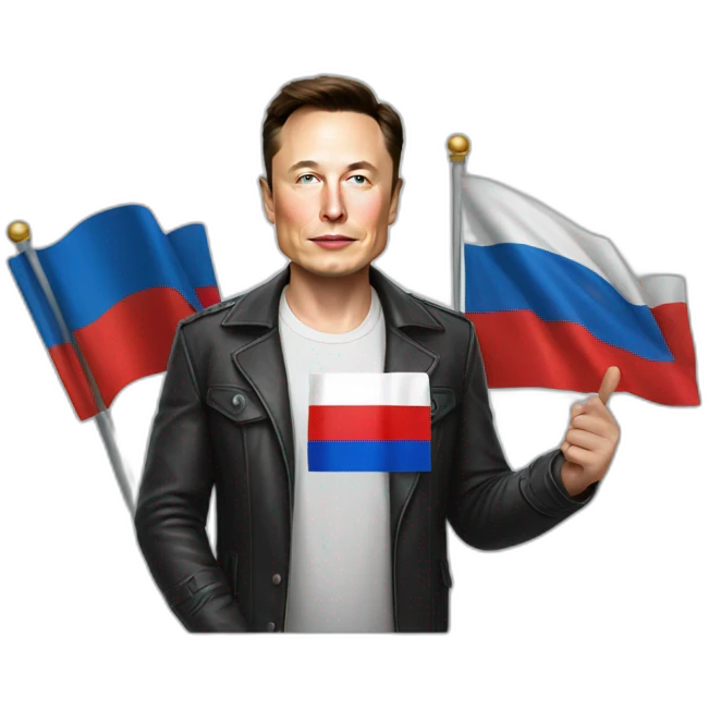Elon Musk with a Russian flag in his hand emoji