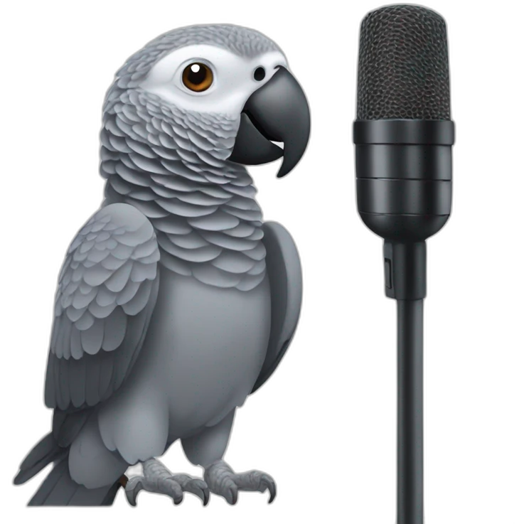 African grey parrot with microphone emoji