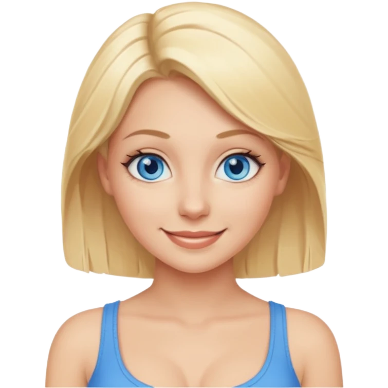 Realistic bust of a sexy blonde woman with blue eyes, smiling, with generous bare breasts  emoji