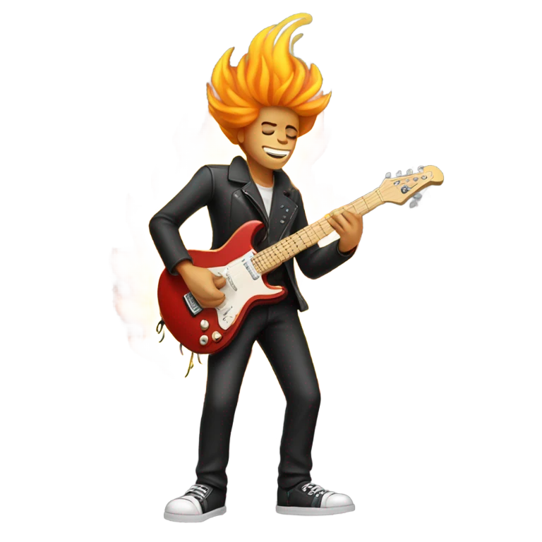 Dude playing flaming electric guitar emoji