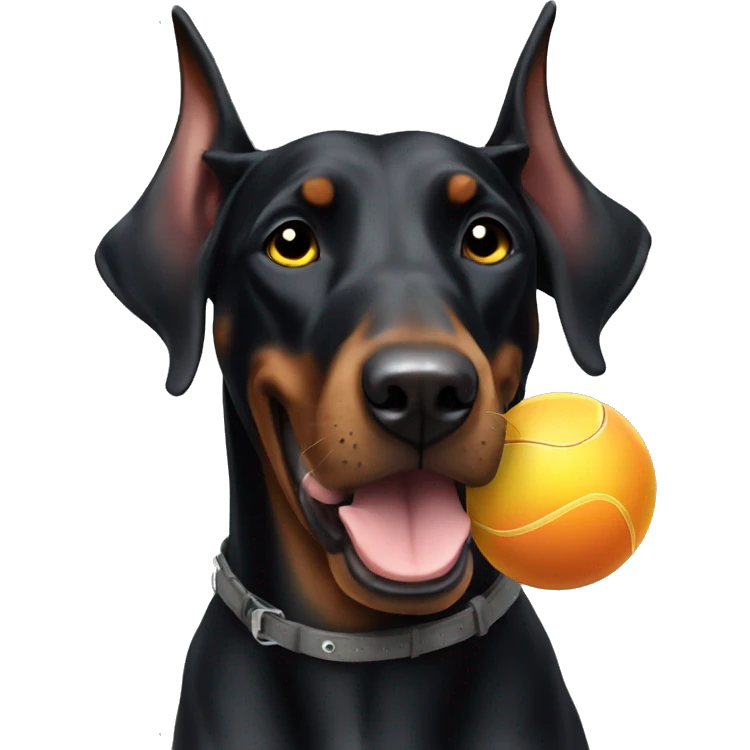 Black Doberman chewing ball emoji