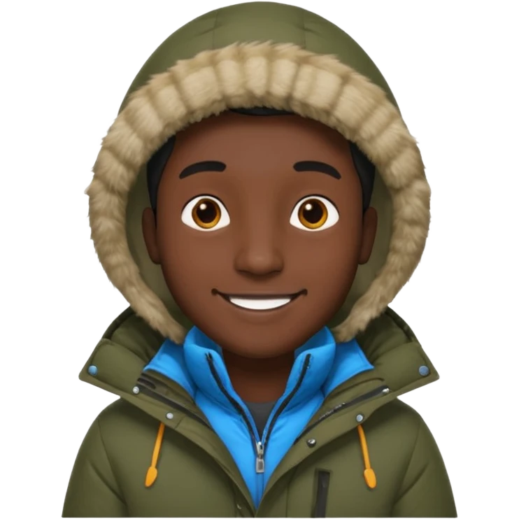 man in parka, black face. emoji