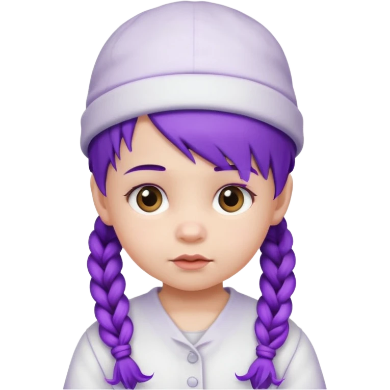purple haired little baby with braids and white hat not beanie emoji