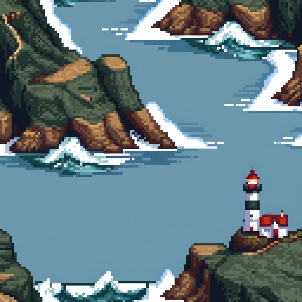 Seaside cliff with lighthouse and waves crashing emoji