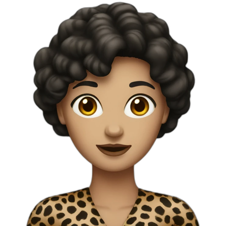 white dark-haired woman dressed in leopard emoji