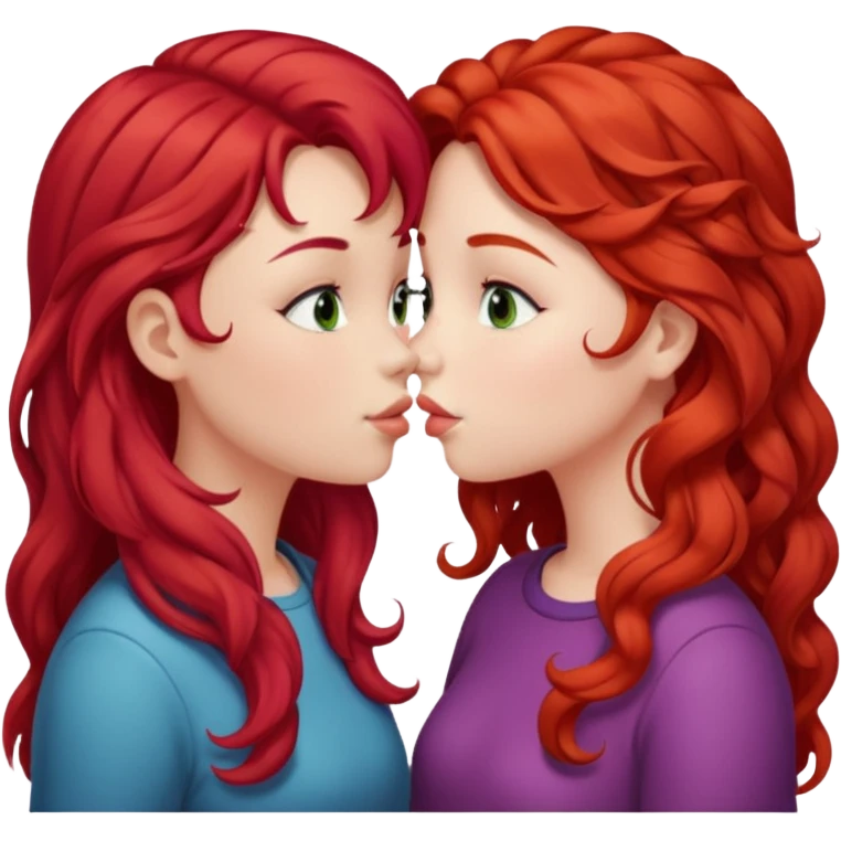 two girls kissing. one with straight bright red hair, the other with long curly brown hair emoji