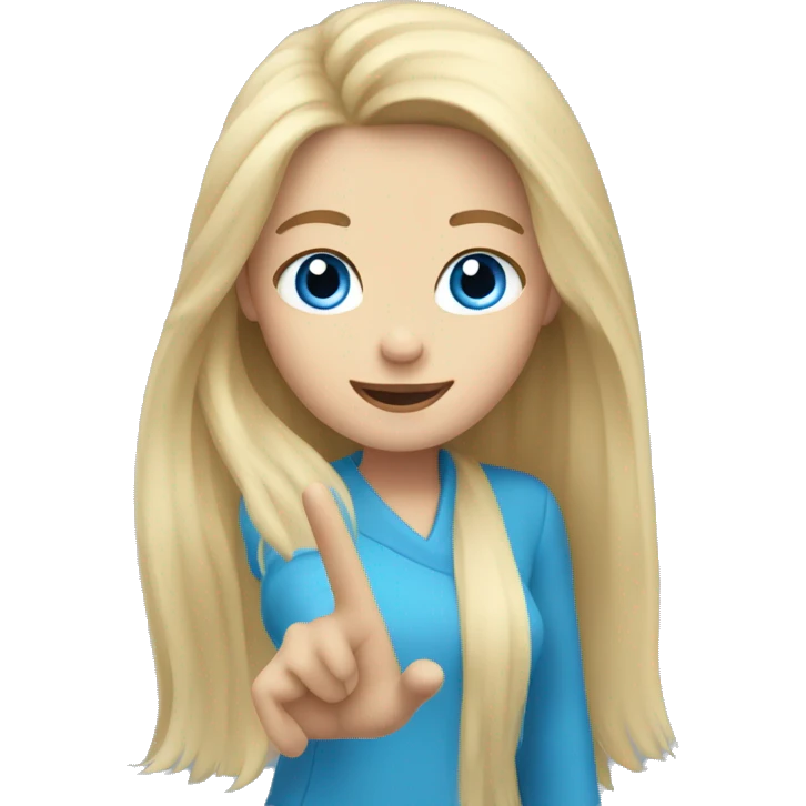 blonde long hair blue eyes girl waving hand emoji