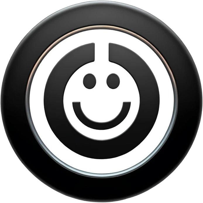 Minimalistic metallic power button emoji, perfect circle, black and white reflective metal, thin glowing outline, flat futuristic design

 emoji