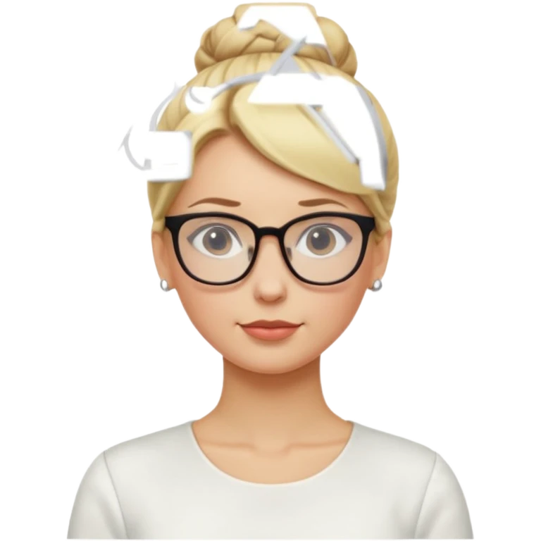Blonde Women with Bun, Office Woman – tight blonde high bun, glasses, white blouse, confident look. emoji