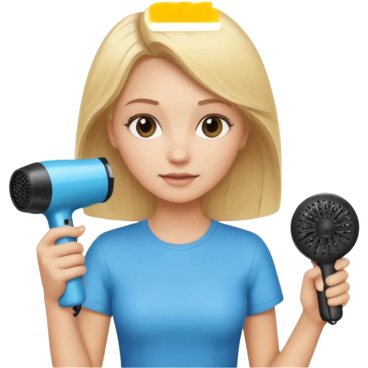 blonde girl holding a hair dryer and brush emoji