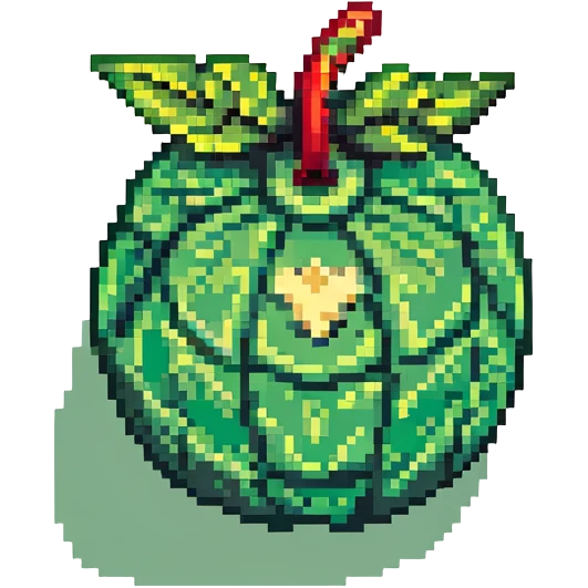 Green digital bomb with leaf-shaped fuse or vine on top, round bomb body with green highlights and details, nature-inspired design, pixel art style emoji