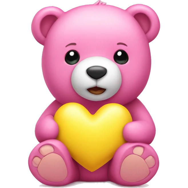Pink bear holding yellow heart emoji