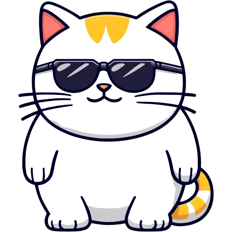 Fat cat with 8 bit sunglasses emoji