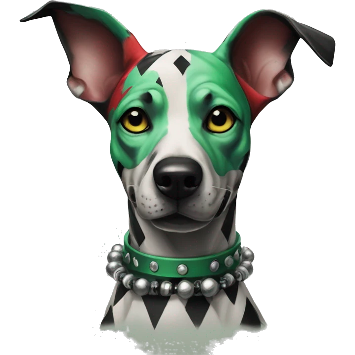Edgy Punk dog spiked collar tattoos Green gray black red punk dog Harley Quinn as a dog mime clown harlequin facepaint tattoos punk lurcher surrealism  emoji