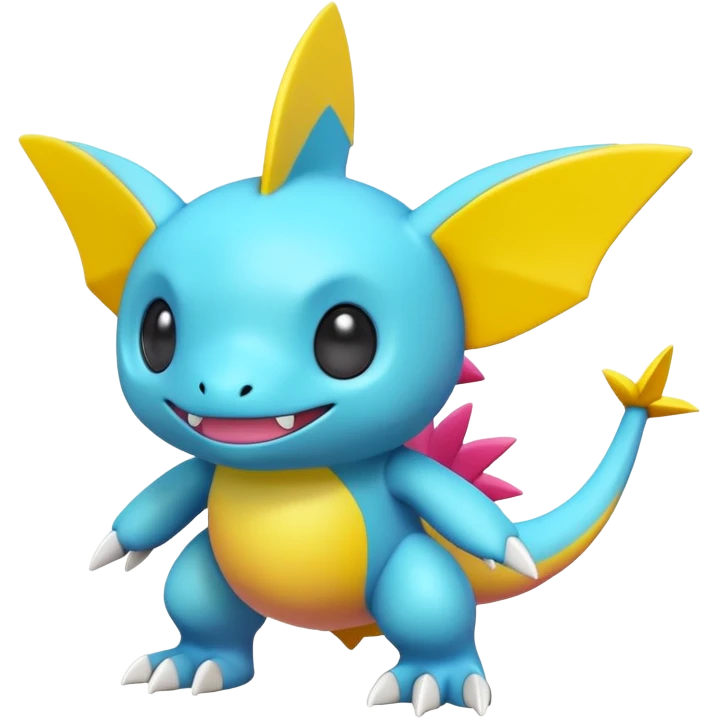 A 3D CGI model of a randomly-colored kawaii Fakémon-Pokémon-Digimon-Spectrobe-creature (full body) emoji