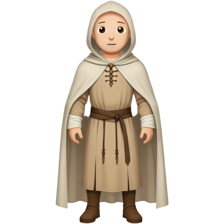 medieval outfit worn by a DnD themed fantasy character. basic cotton tunic with a hooded cloak and a laced neckline. clothes only above the waist. The clothes full waist. The character's haven't arms. character is bald, brown eyes, tan-skinned man. emoji