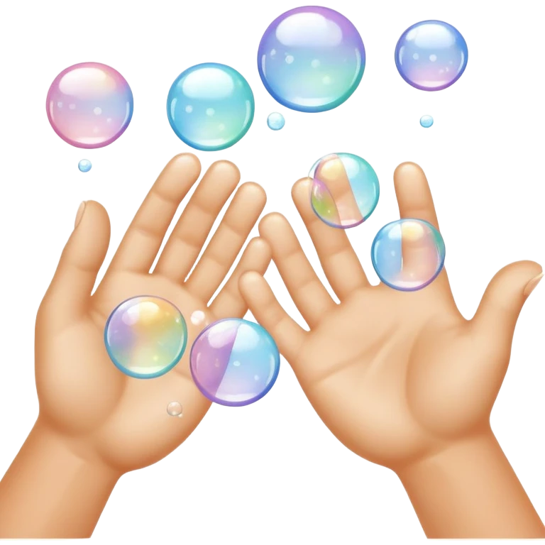 Closeup hands foaming soap bubbles emoji