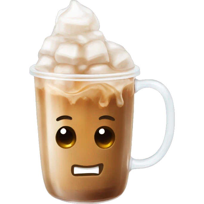 Caramel iced coffee in a clear mug with ice on top  emoji
