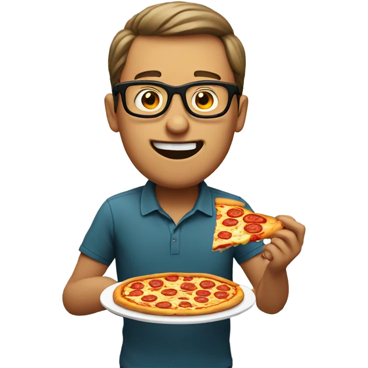 Guy in glasses eating pizza emoji