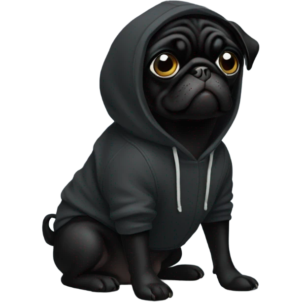 Black pug wearing a black hoodie emoji