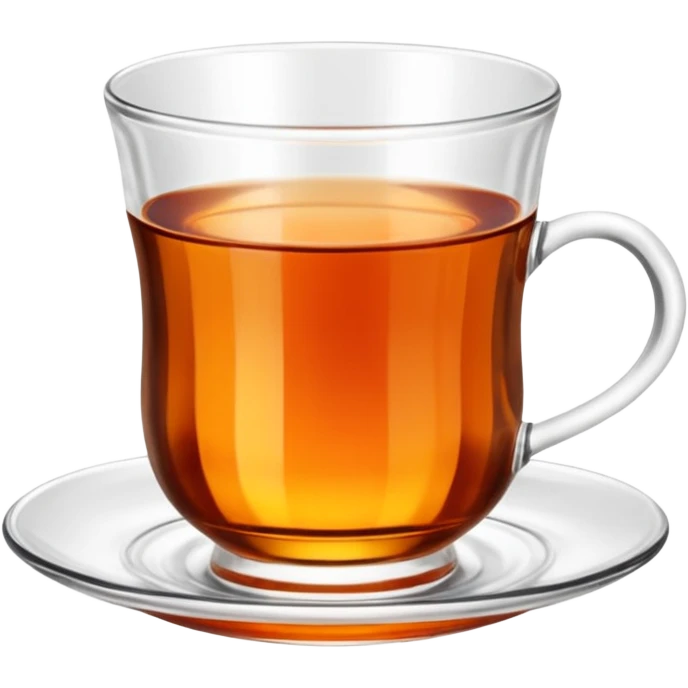 Traditional Turkish tea glass, small clear glass with a narrow waist, filled with hot amber tea on a saucer, WITHOUT a grip emoji