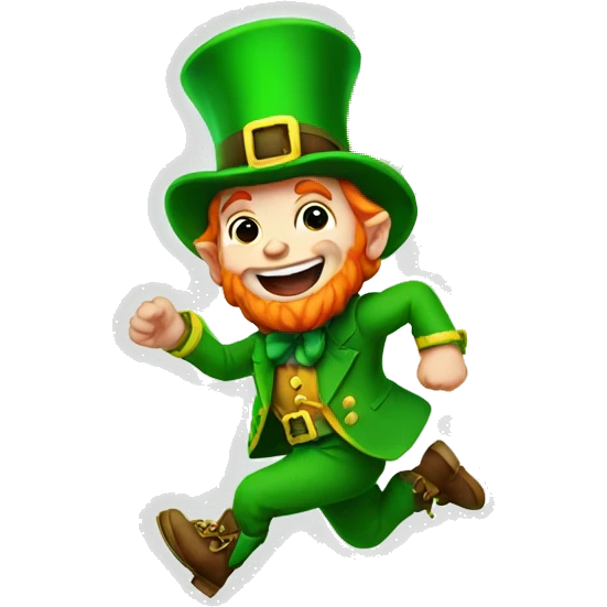 Leprechaun running over a rainbow emoji