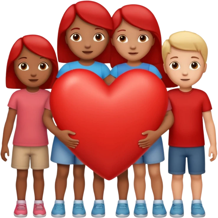 big heart with several small child figures inside emoji
